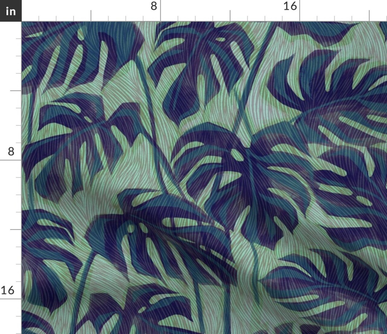 Blue Palm Tropical Foliage Rainforest Summer Ink Green Houseplant Custom Printed Fabric by Spoonflower Various Fabrics by the Yard or Fat Quarter